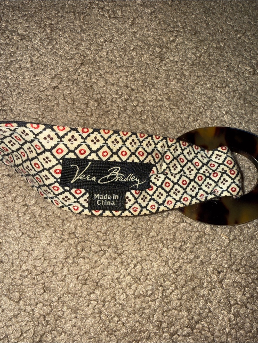 Vera Bradley Black Patterned Fabric Belt with Tortoiseshell Oval Buckle - Picture 3 of 5